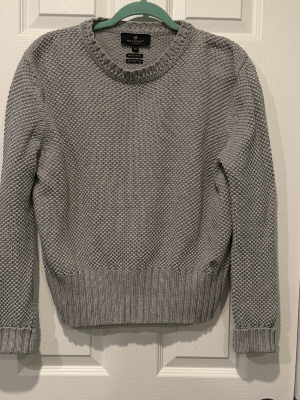 Belstaff Gray Seed-Stitch Crewneck Cotton Sweater